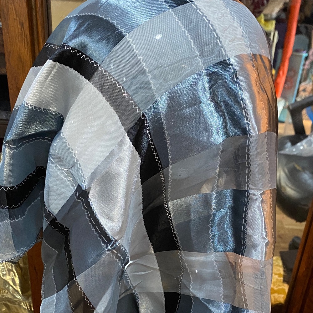 Sheer Patchwork Scarf in Black, Gray & Silver 19 x 21 inch - Picture 2 of 4